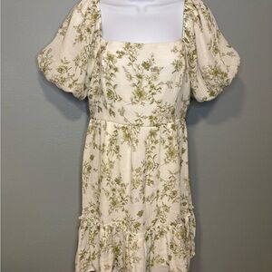 Blu Pepper Cream and Green Floral Midi Dress